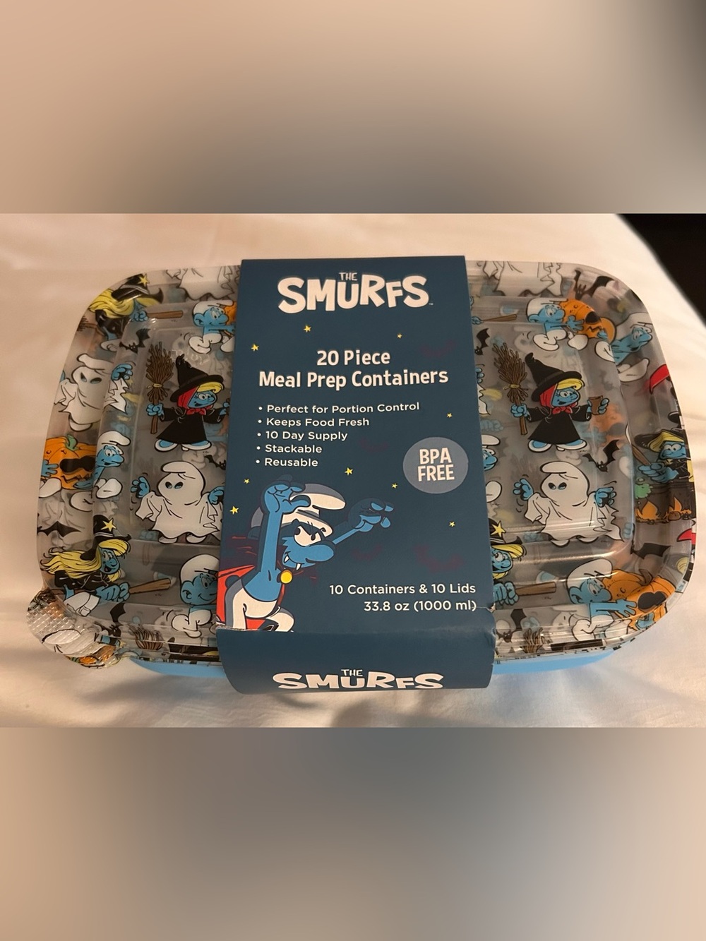 Smurfs 20 piece meal prep containers. Halloween themed